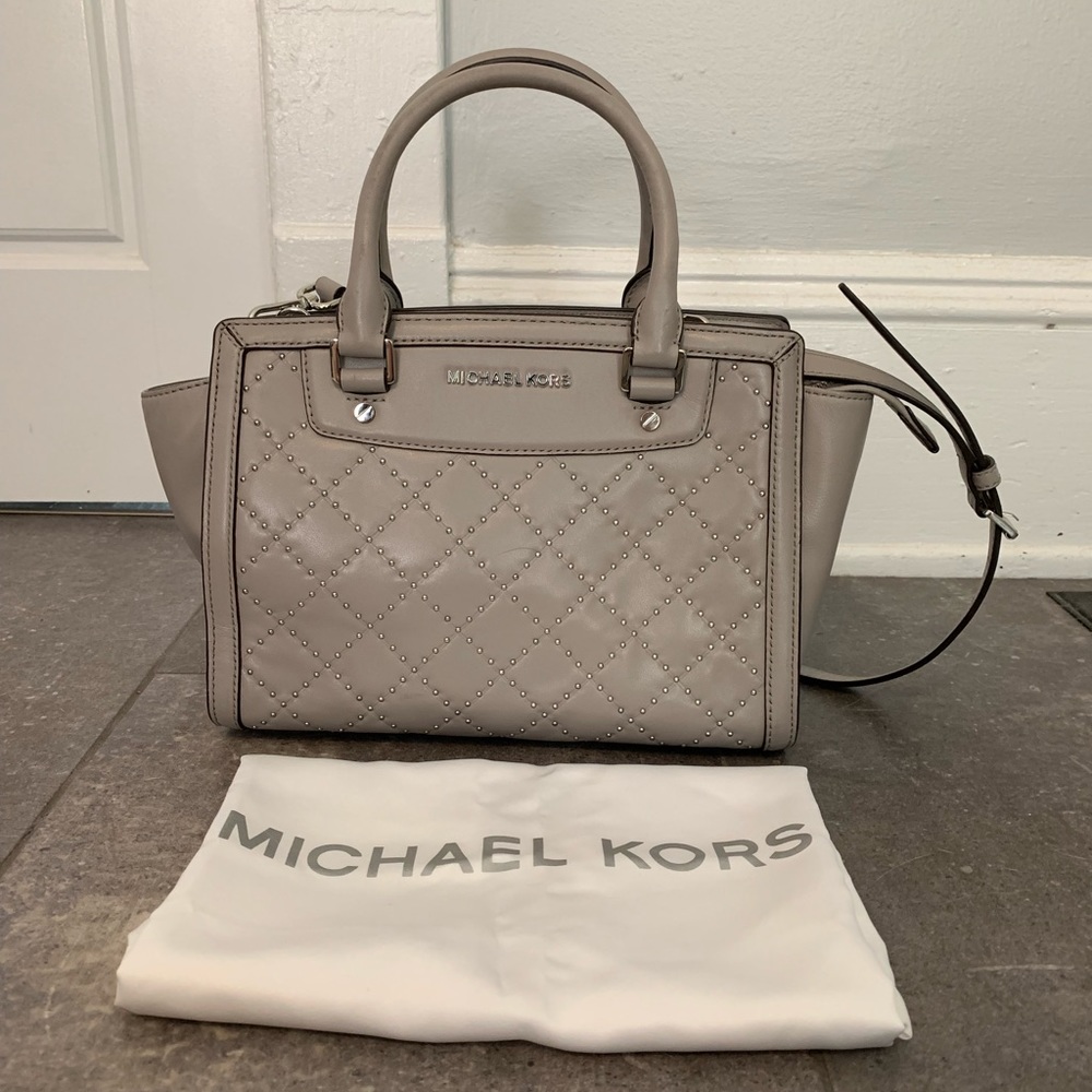 Selma Micro Stud Pearl Grey Leather Satchel medium